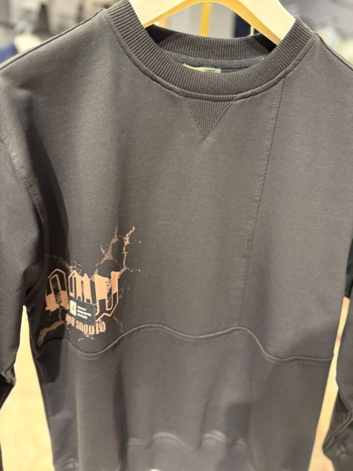 Baskı Detaylı Siyah Sweatshirt