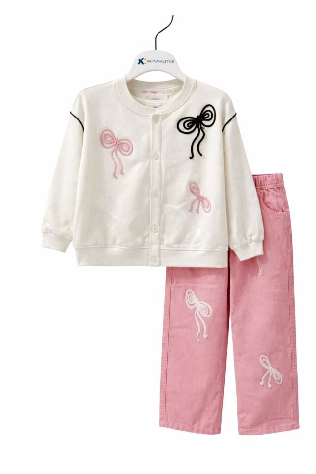 FİYONK İŞLEMELİ TRİKO HIRKA SWEATSHİRT <PANTOLON TAKIM