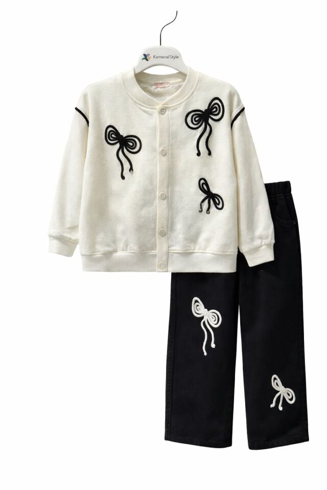 FİYONK İŞLEMELİ TRİKO HIRKA SWEATSHİRT <PANTOLON TAKIM