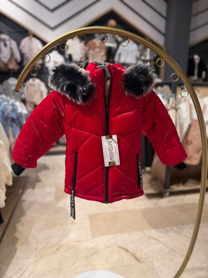 Kürk Kapüşonlu Parlak Şişme Çocuk Mont – Fermuarlı Kışlık Mont