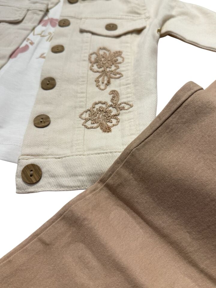 Kız Çocuk Nakışlı Ceketli 3’lü Takım