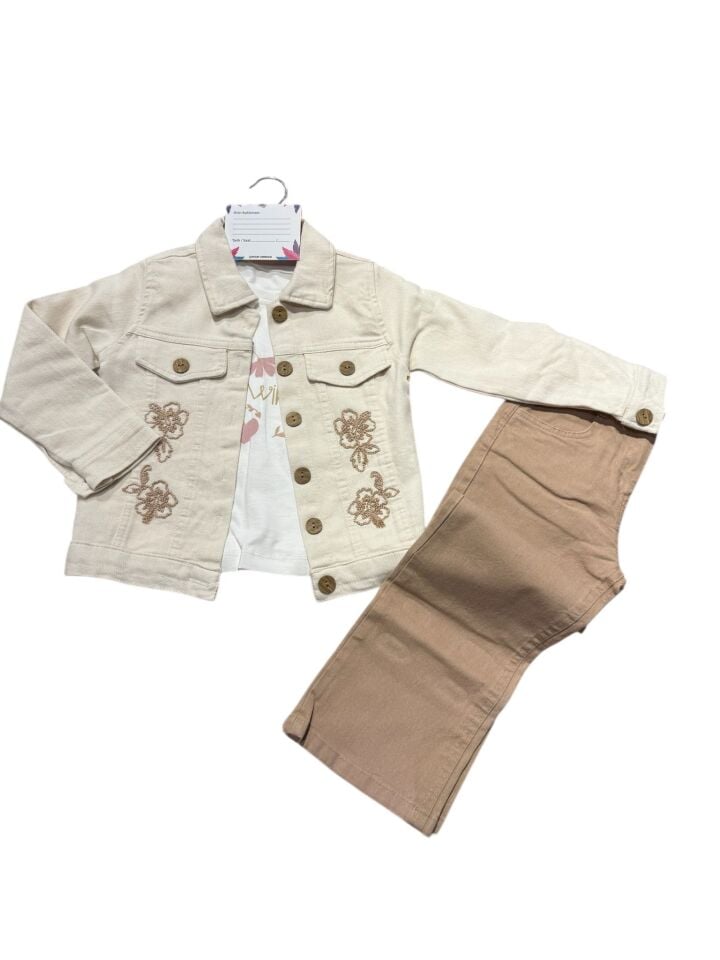 Kız Çocuk Nakışlı Ceketli 3’lü Takım