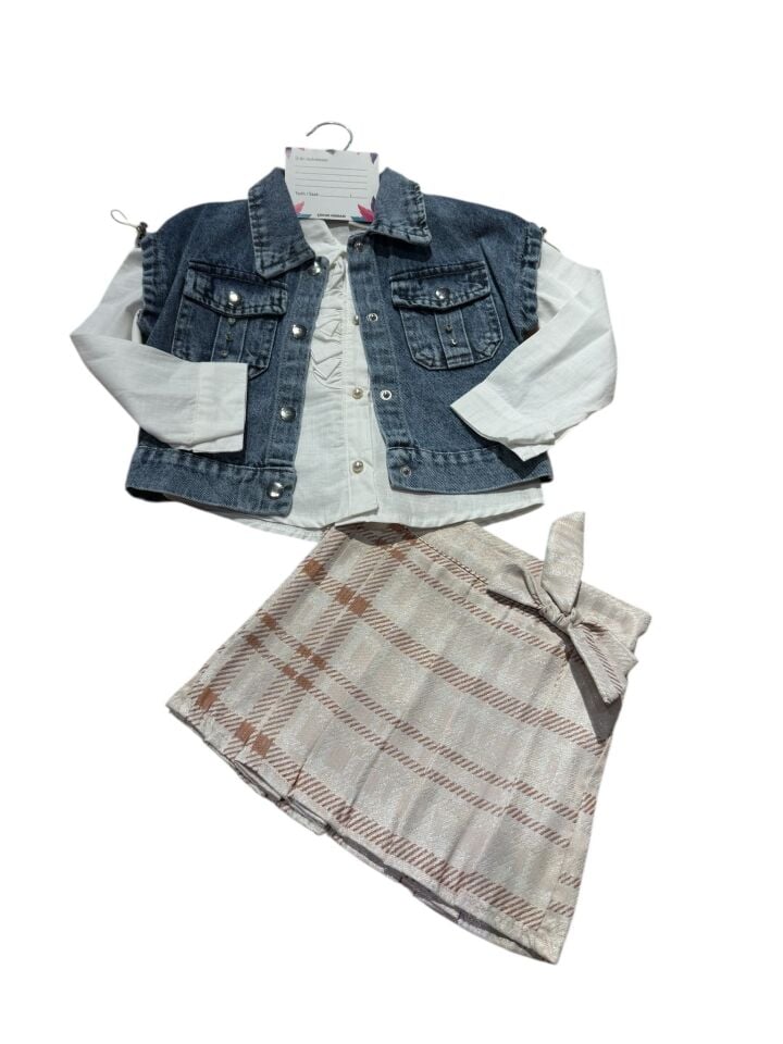 KIZ ÇOCUK KOT YELEKLİ ETEKLİ 3LÜ TAKIM