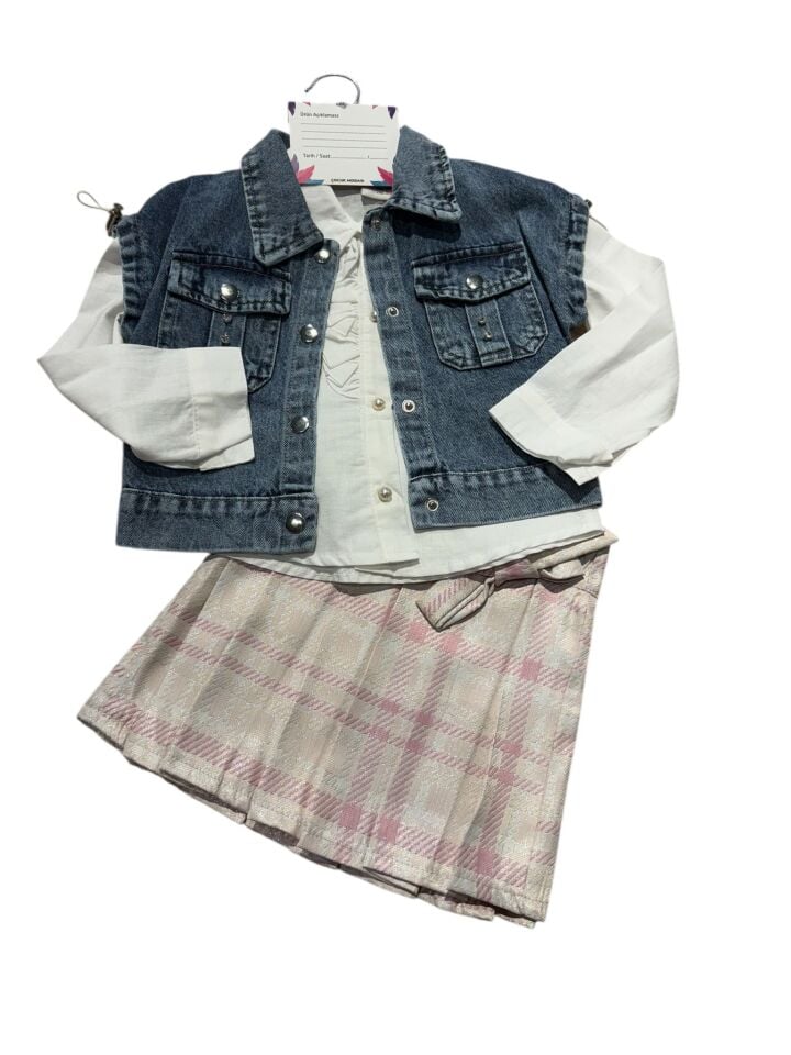 KIZ ÇOCUK KOT YELEKLİ ETEKLİ 3LÜ TAKIM