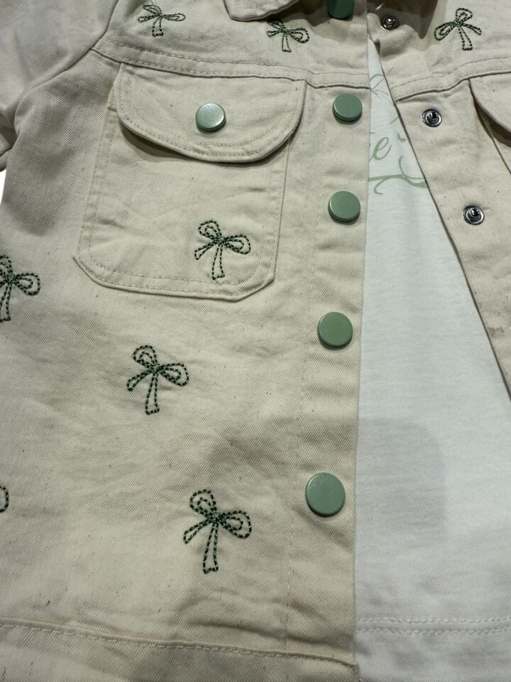 Kız Çocuk Fiyonk Desenli Ceketli Pantolonlu 3’lü Takım