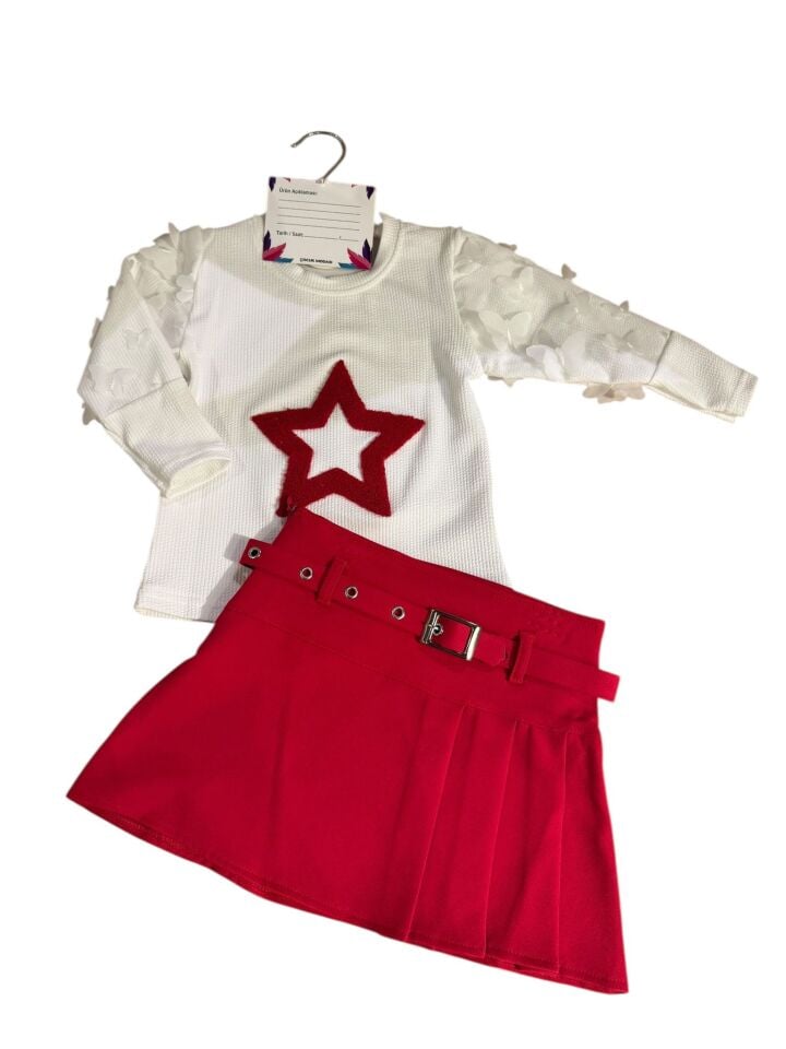 KIZ ÇOCUK YILDIZLI ETEK BLUZ 2Lİ TAKIM