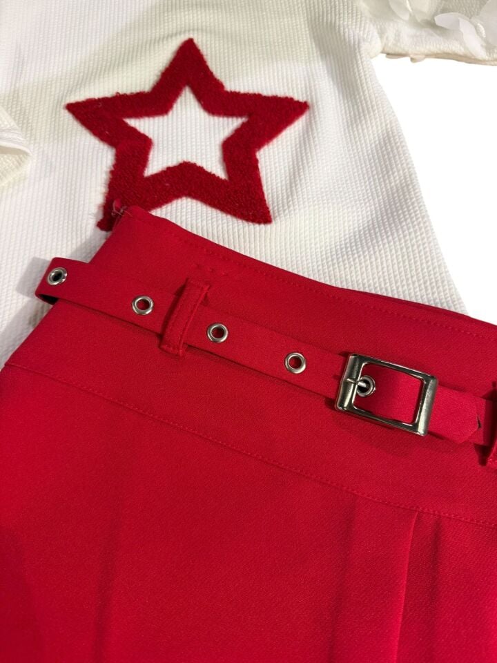 KIZ ÇOCUK YILDIZLI ETEK BLUZ 2Lİ TAKIM