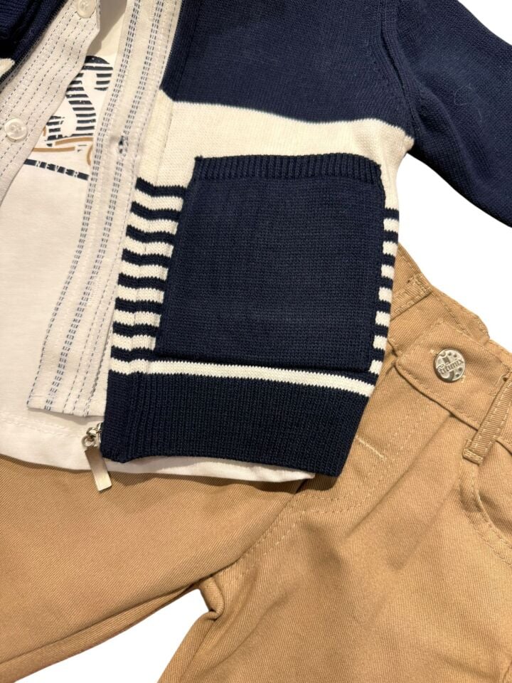 Erkek Bebek 4 Parça Ay Grubu Triko Hırkalı Takım