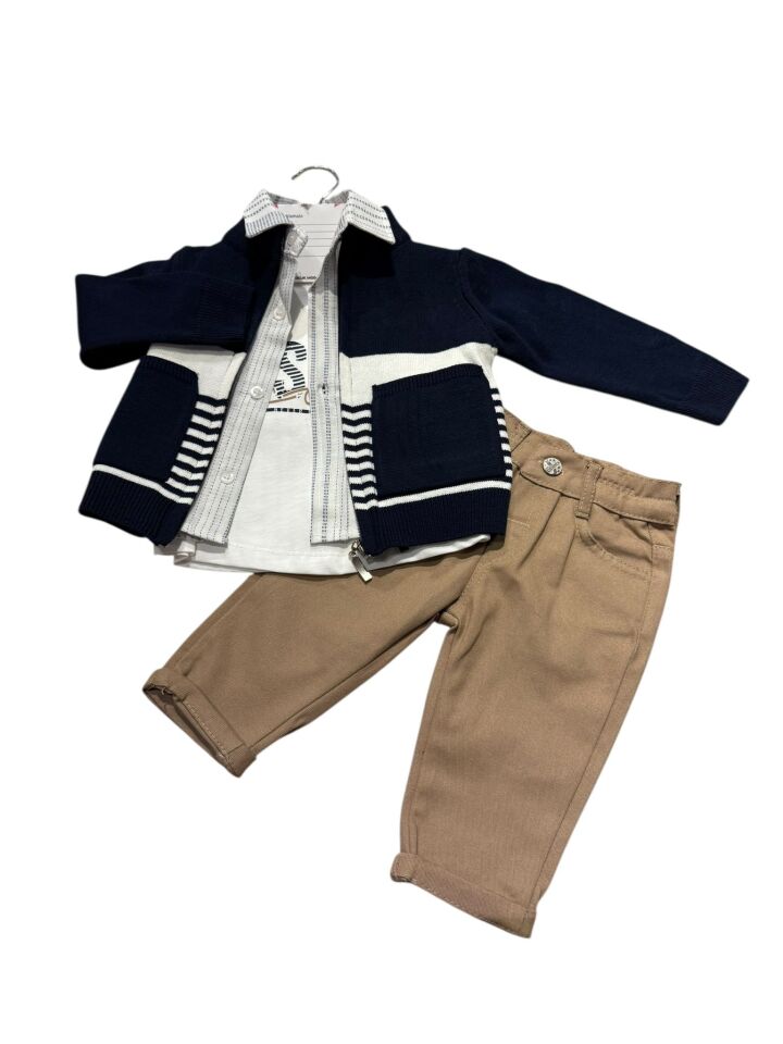 Erkek Bebek 4 Parça Ay Grubu Triko Hırkalı Takım