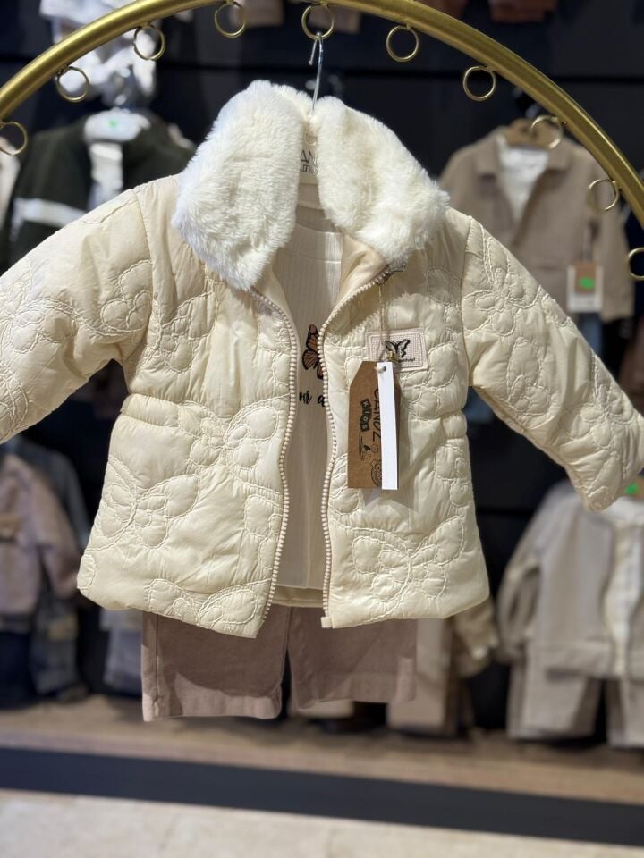 Kız Çocuk Kürk Yakalı Montlu 3’lü Takım