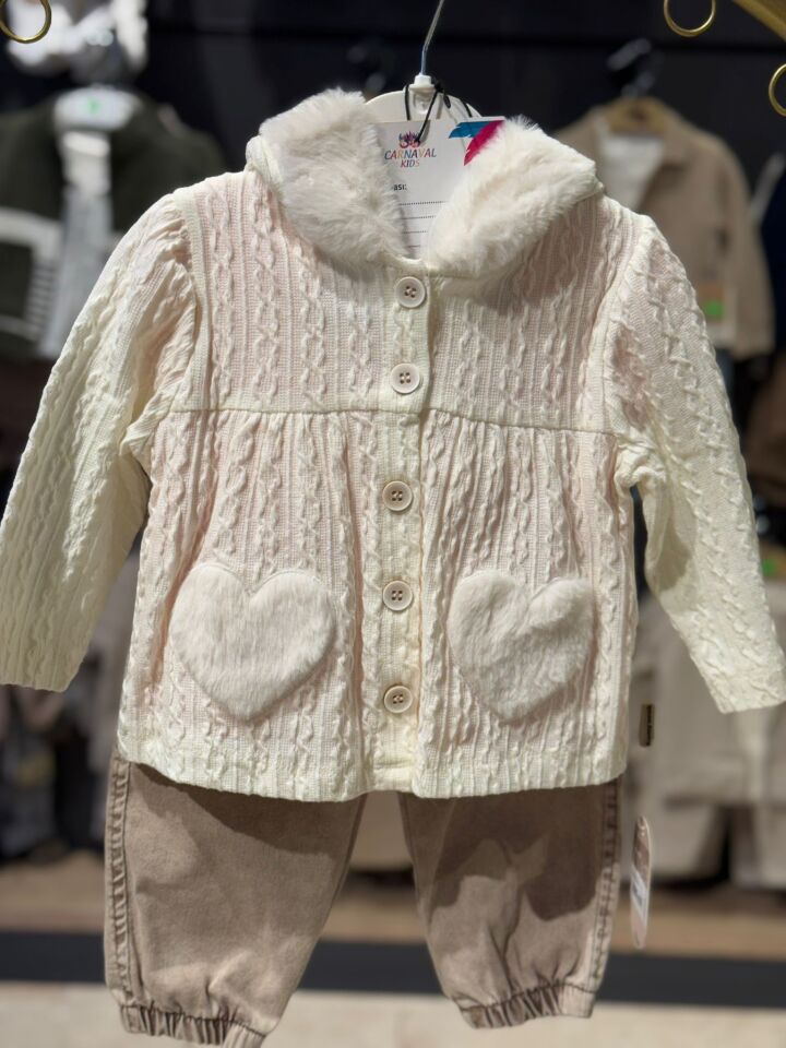 Kız Çocuk Kapüşonlu Kürk Detaylı 3’lü Takım