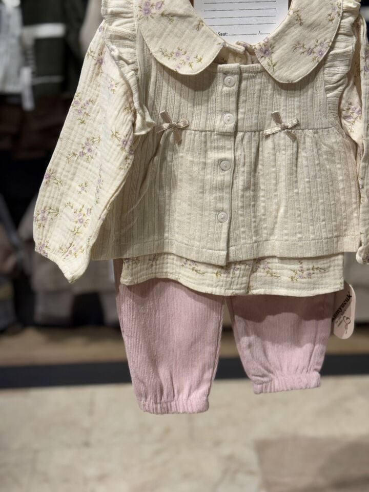 Kız Bebek Çiçek Desenli Gömleklİ ÜÇLÜ TAKIM