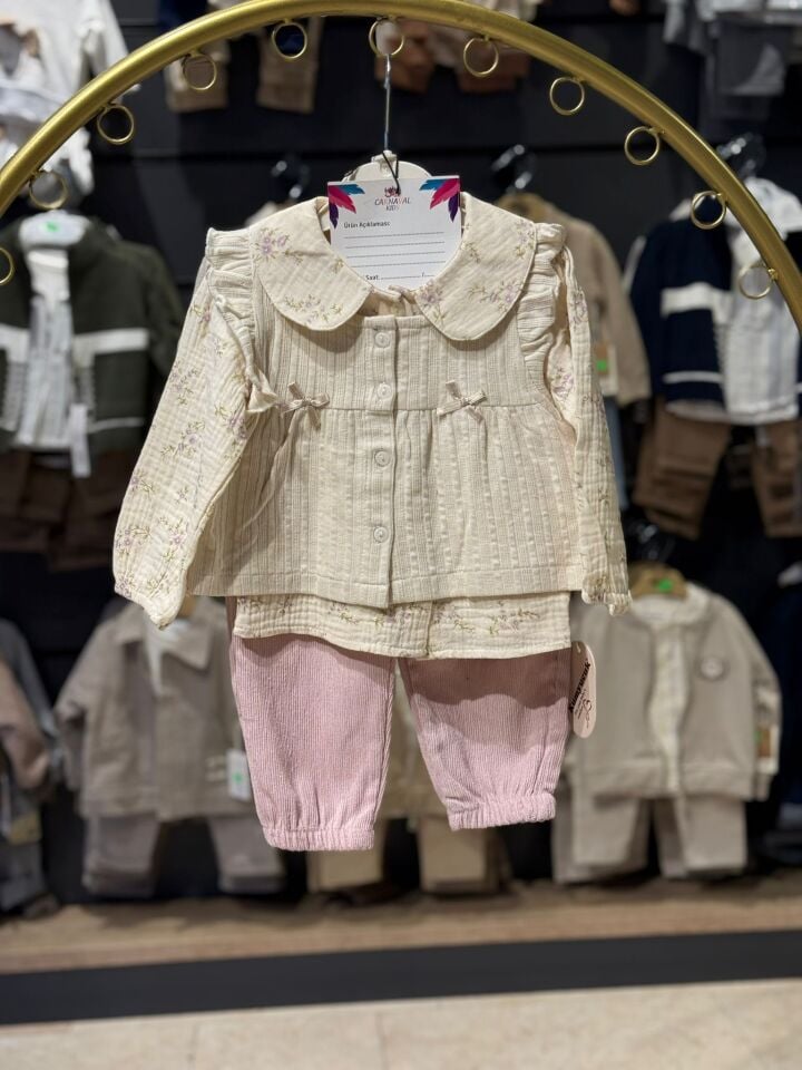 Kız Bebek Çiçek Desenli Gömleklİ ÜÇLÜ TAKIM