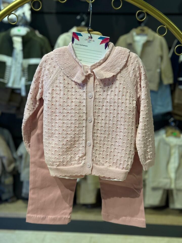 Kız Çocuk Triko Hırkalı 3’lü Takım