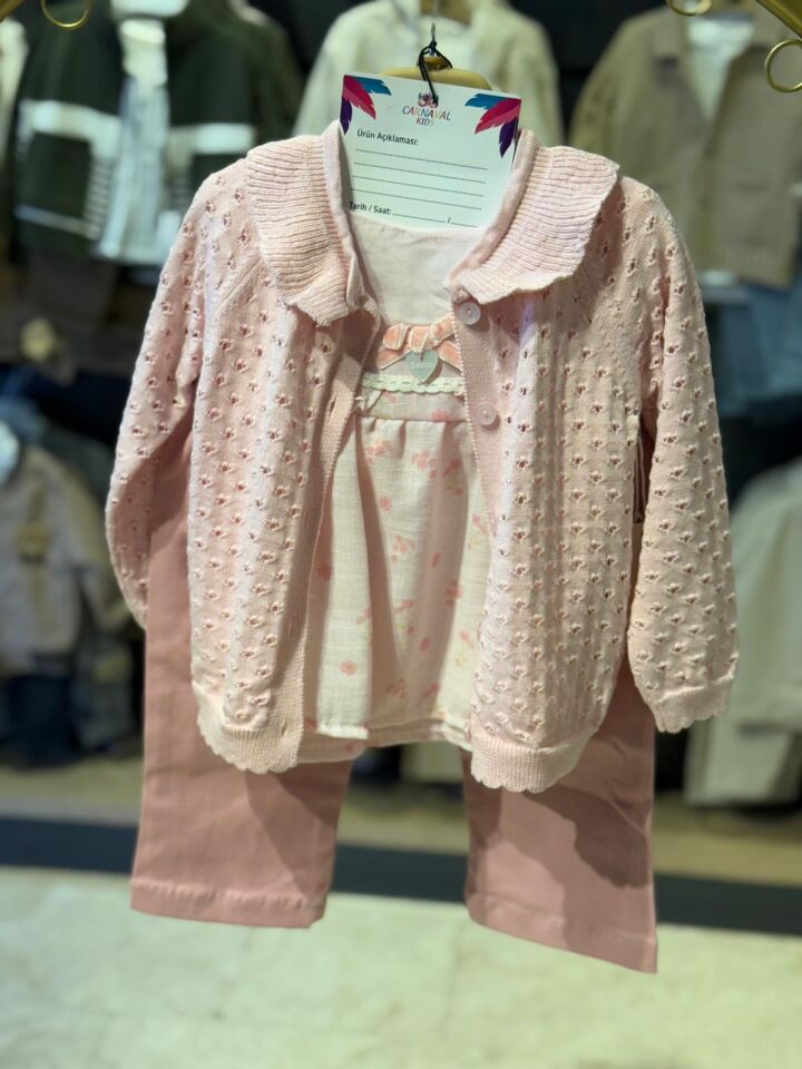 Kız Çocuk Triko Hırkalı 3’lü Takım