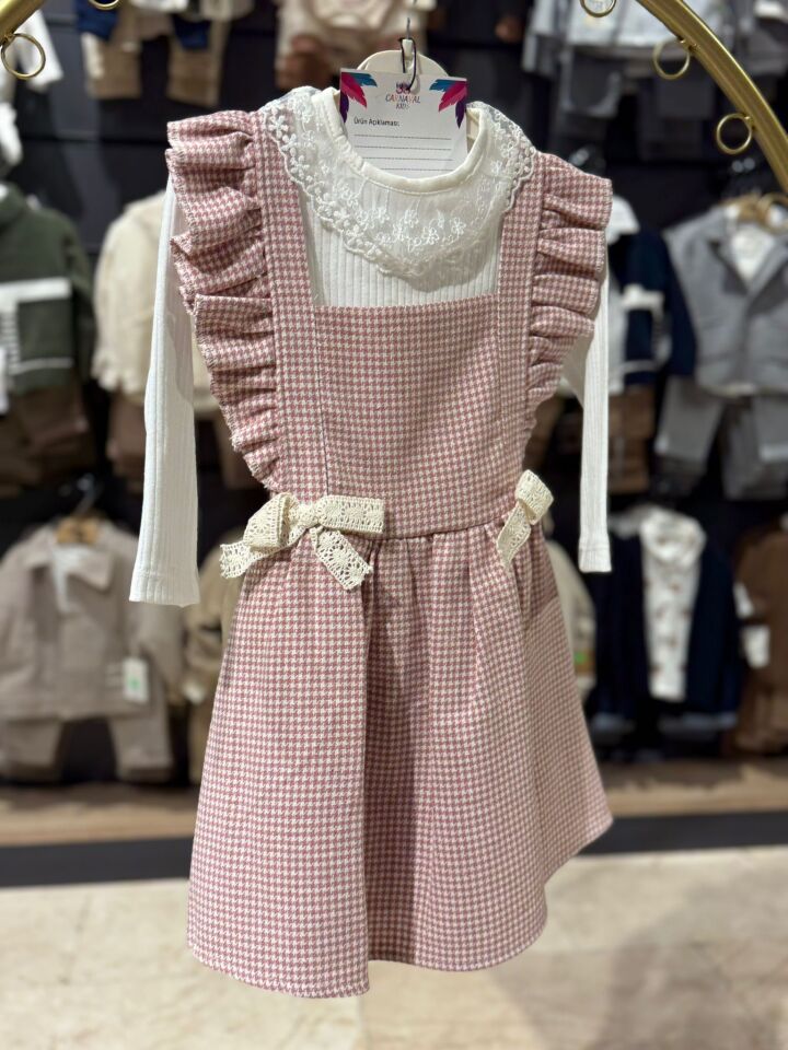 Kız Çocuk Fırfırlı Salopet Elbise Takımı