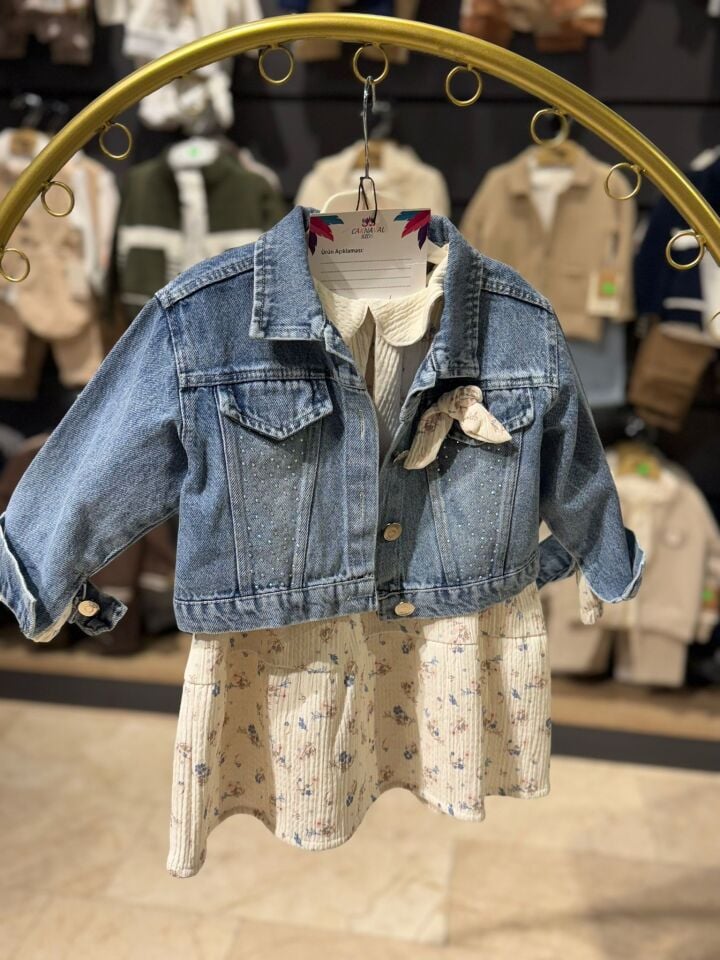 Kız Çocuk Kot Ceketli Elbise Takım