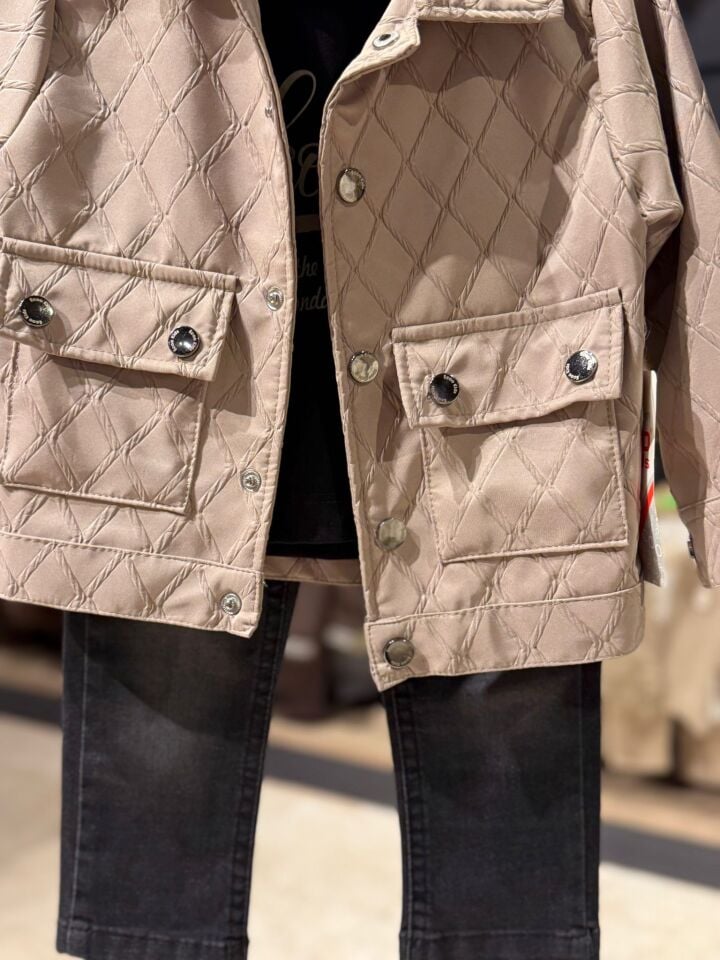 Bej Kapitone Ceketli Şık Çocuk Takımı