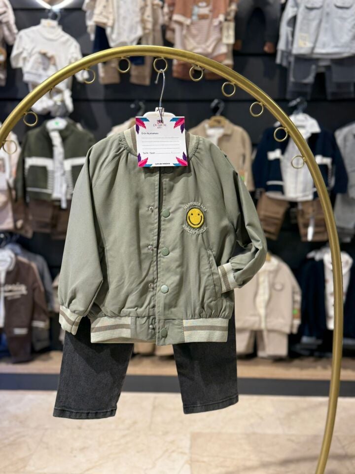 Smile Nakışlı Yağmurluk Sweatshirt ve Pantolon Erkek Çocuk Üçlü Takım