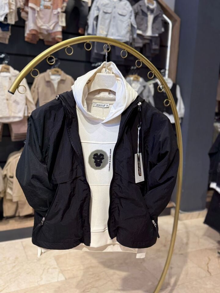 Kapüşonlu Fermuarlı Unisex Çocuk Yağmurluk Mont