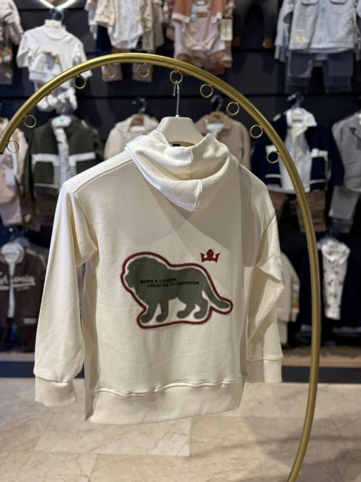Aslan Nakışlı Kapüşonlu Unisex Çocuk Sweatshirt