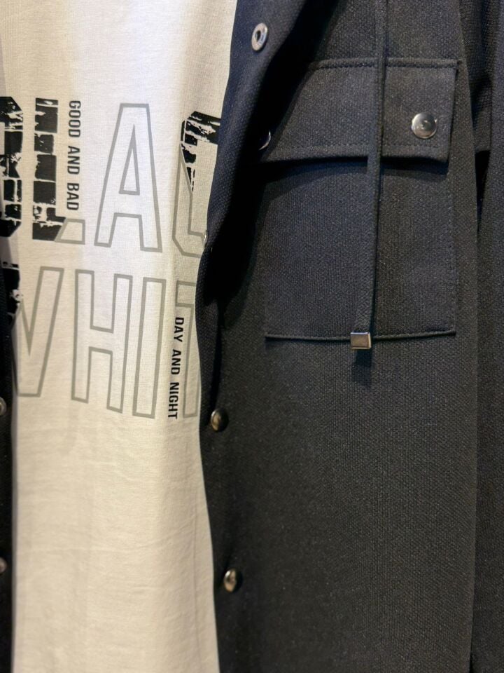 Kapüşonlu Düğmeli 3'lü  Çocuk Takımı - Siyah