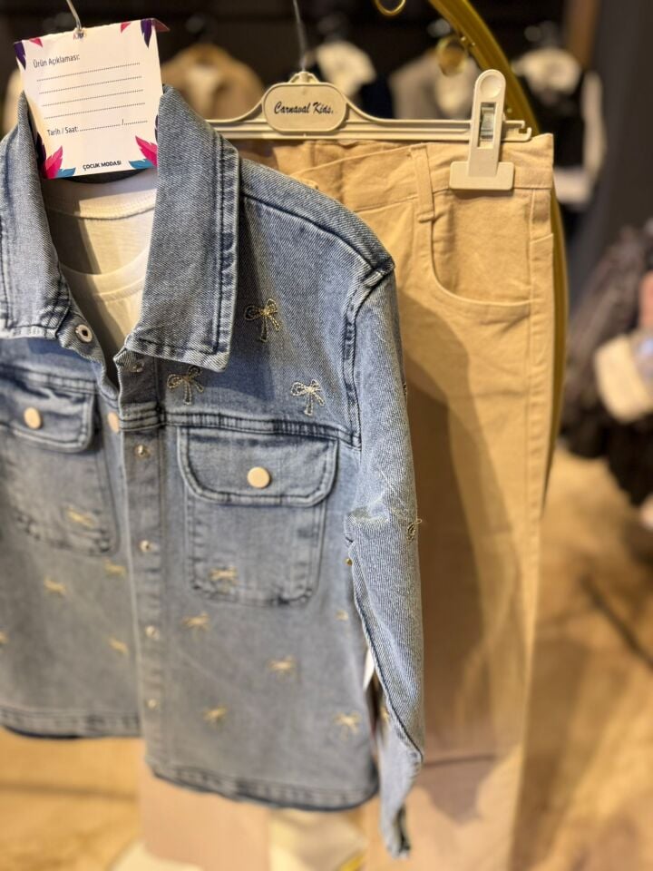 Kız Çocuk Kot Ceketli 3’lü Takım