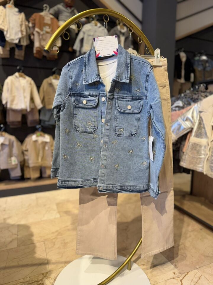 Kız Çocuk Kot Ceketli 3’lü Takım