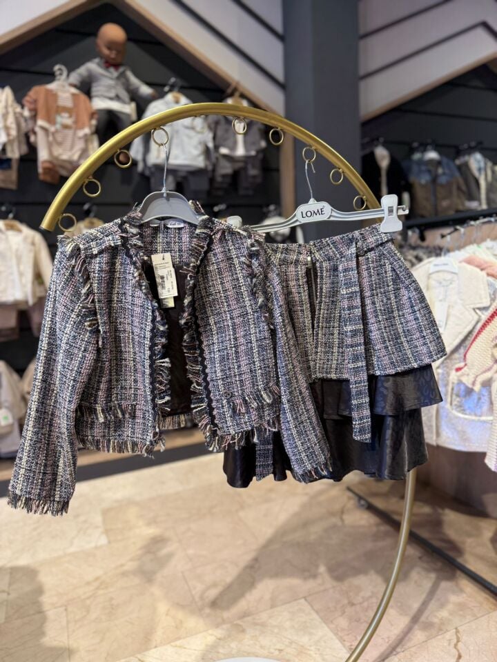 Kız Çocuk Tüvit Ceketli Etek Takımı