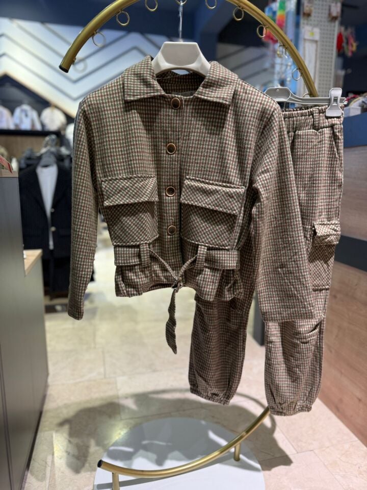 Escabel Kız Çocuk Kareli Ceketli Pantolon Takımı