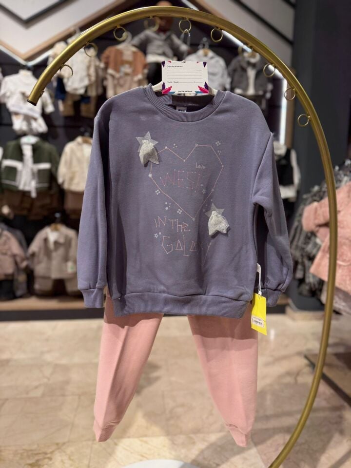 Kalp ve Yıldız Detaylı Kız Çocuk Eşofman Takımı